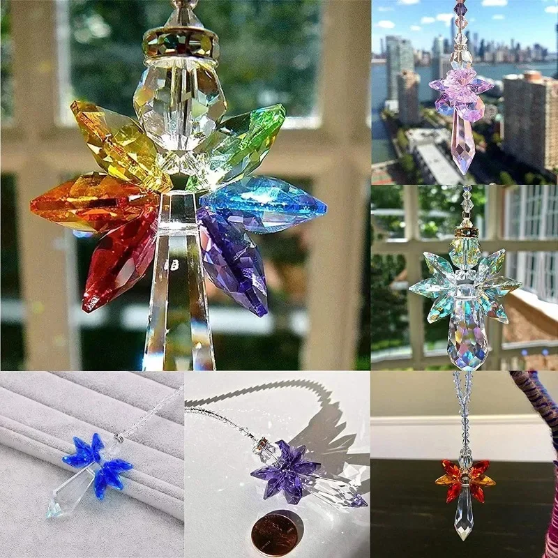 1PCS Rainbow Guardian Angel Crystal Suncatcher Hangings Crystal Glass Ornament Home Garden Decoration Porch Decor