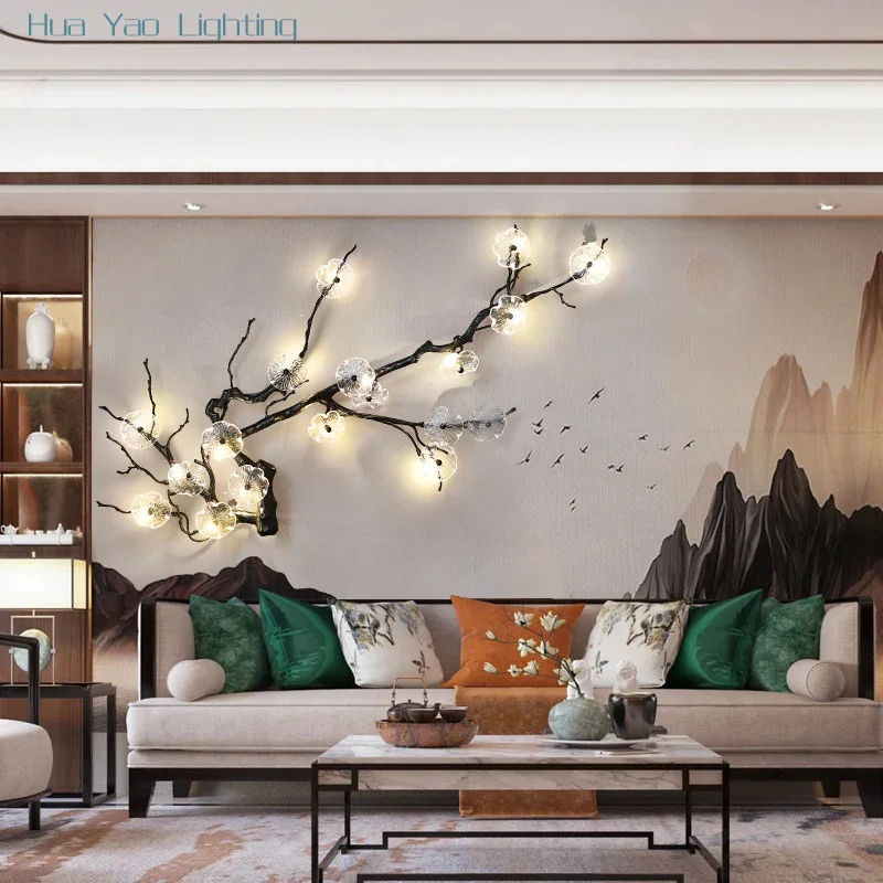 All Copper Decorative Wall Lamp Chinese Style Living Room Background Luxurious Crystal Wall Lamp Corridor Mural Lighting Fixture