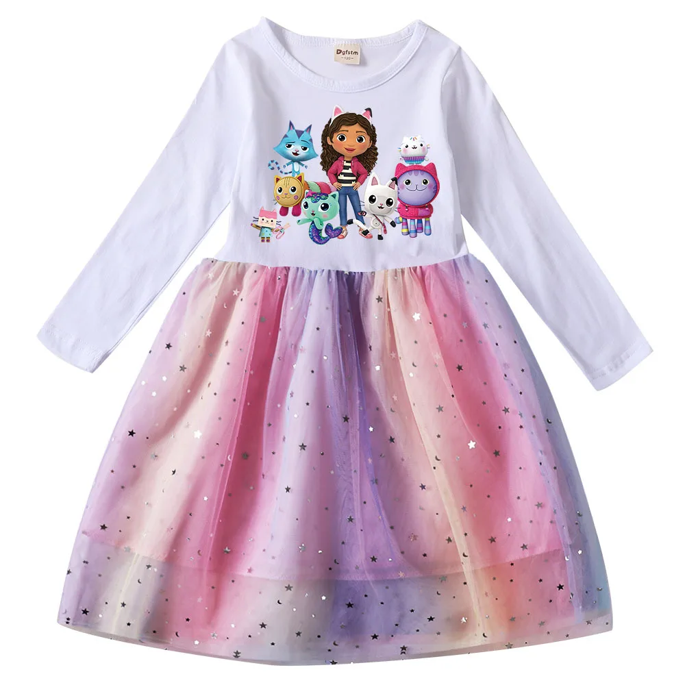 Gabbys Dolhouse Dress Kids Gaby Chat Clothes Baby Girls Long Sleeve Casual Dresses Wedding Party Sequin Birthday Gifts Vestidos