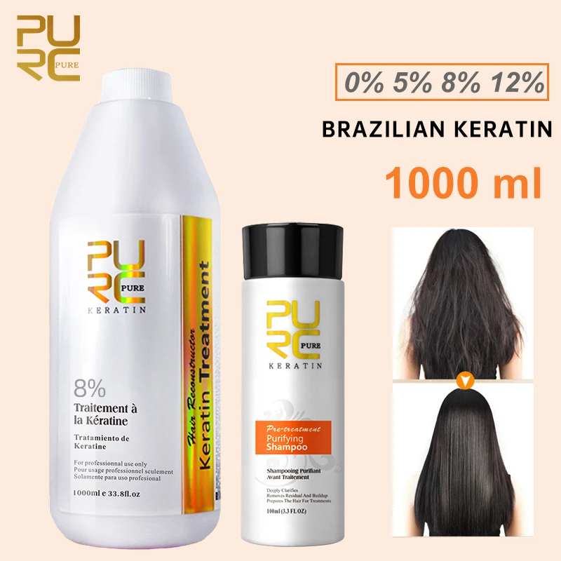 PURC 1000ml Brazilian Keratin Straightening Shampoo Smoothing Treatment Curly Hair Keratin Professional Hair Salon Products 2pcs