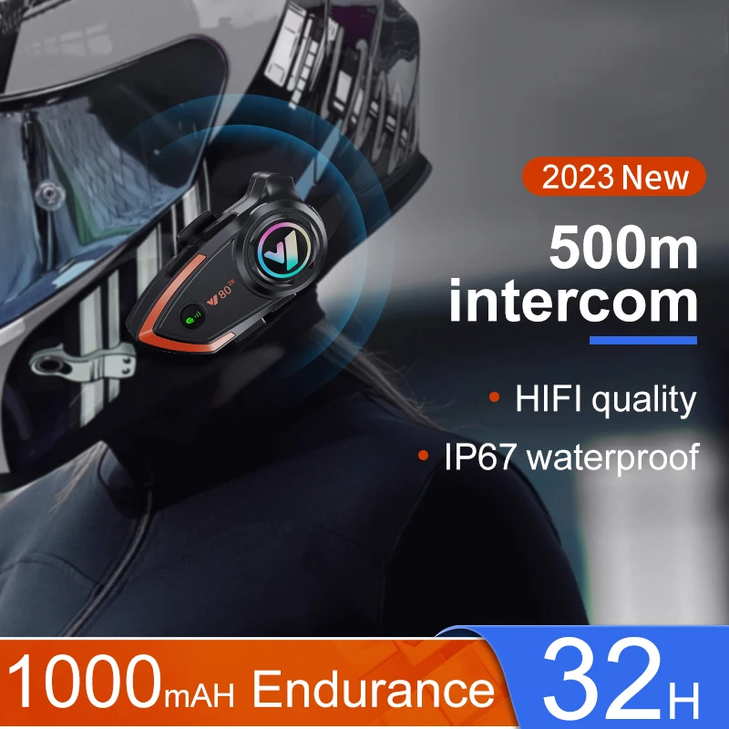 New Bluetooth Motorcycle Helmet Intercom Headset 500M Interphone Communicator for 2 Riders Waterproof Wireless Earphones