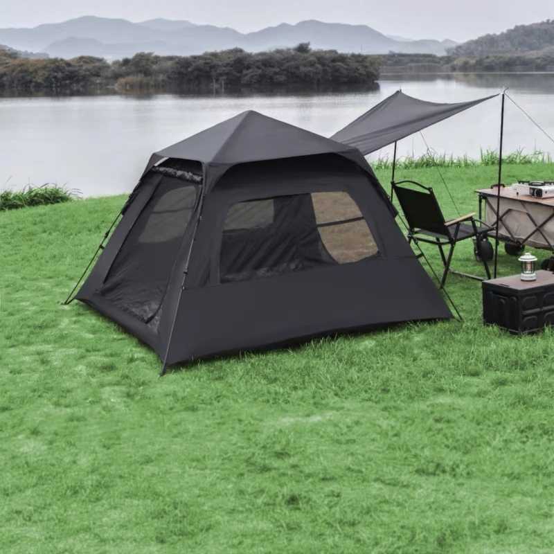 New Type of Outdoor Camping Fully Automatic Tent Blackening Style Tent Lattice Window Mosquito Proof Camping Equipment Portable men s fully automatic mechanical watch hollowed out water proof multi functional men s watch