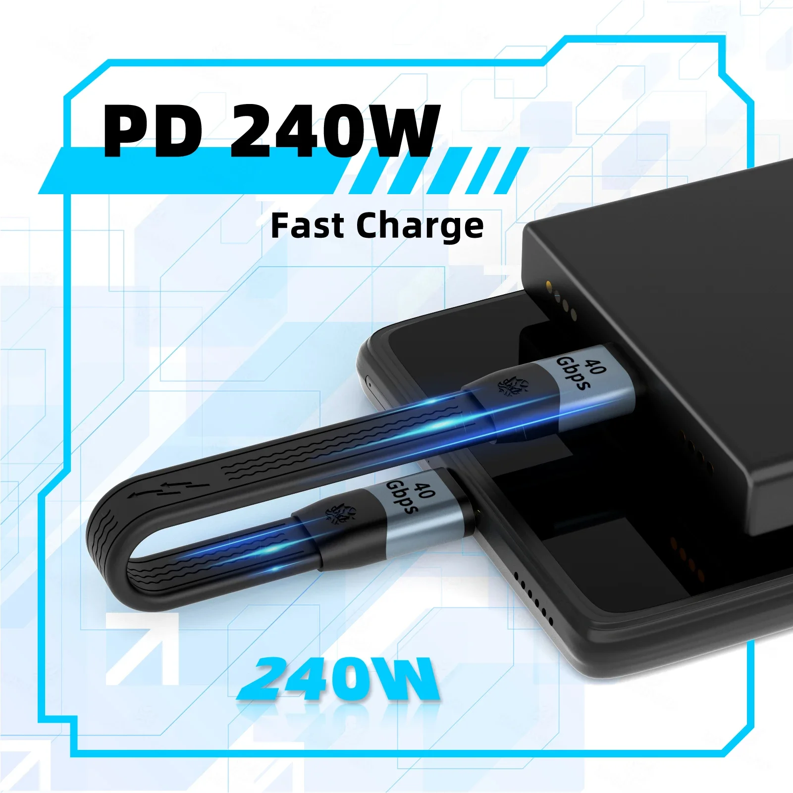 Kabel USB4 do transmisji danych 40 Gb/s USB C do typu C Krótki kabel PD 240W 8K 60Hz do Thunderbolt 3/4 iPhone 15 Pro Max SSD Power Bank