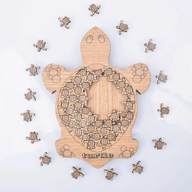 Puzzle de tortue en bois irrégulier, jouets interactifs à dix niveaux de difficulté élevée, cadeaux de vacances, ornements artistiques