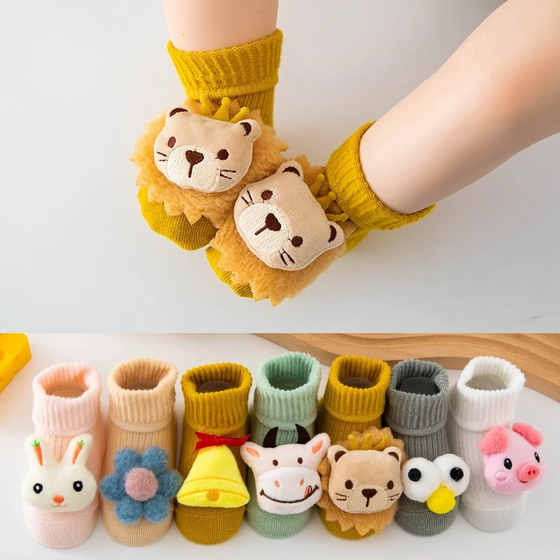 

1 Pair Cotton Baby Socks for Newborns Non-Slip Grips Toddler Crew Socks Cute Cartoon First Walkers Spring Fall Floor Sock