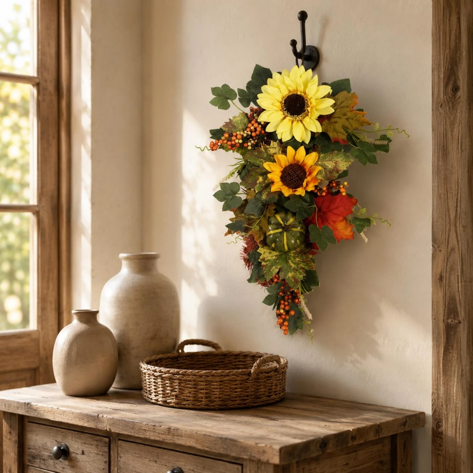

Blossom Pumpkin Swag Artificial Autumn Door Swag Hanging Autumn Decoration Unlit Entryway Decor Tree-Shaped
