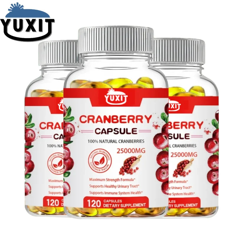 

YUXIT Organic Cranberry Extract 25000mg Soft Capsules Rich Vitamin C Supplement Gluten-Free For Adults Easy To Swallow 60 Cap