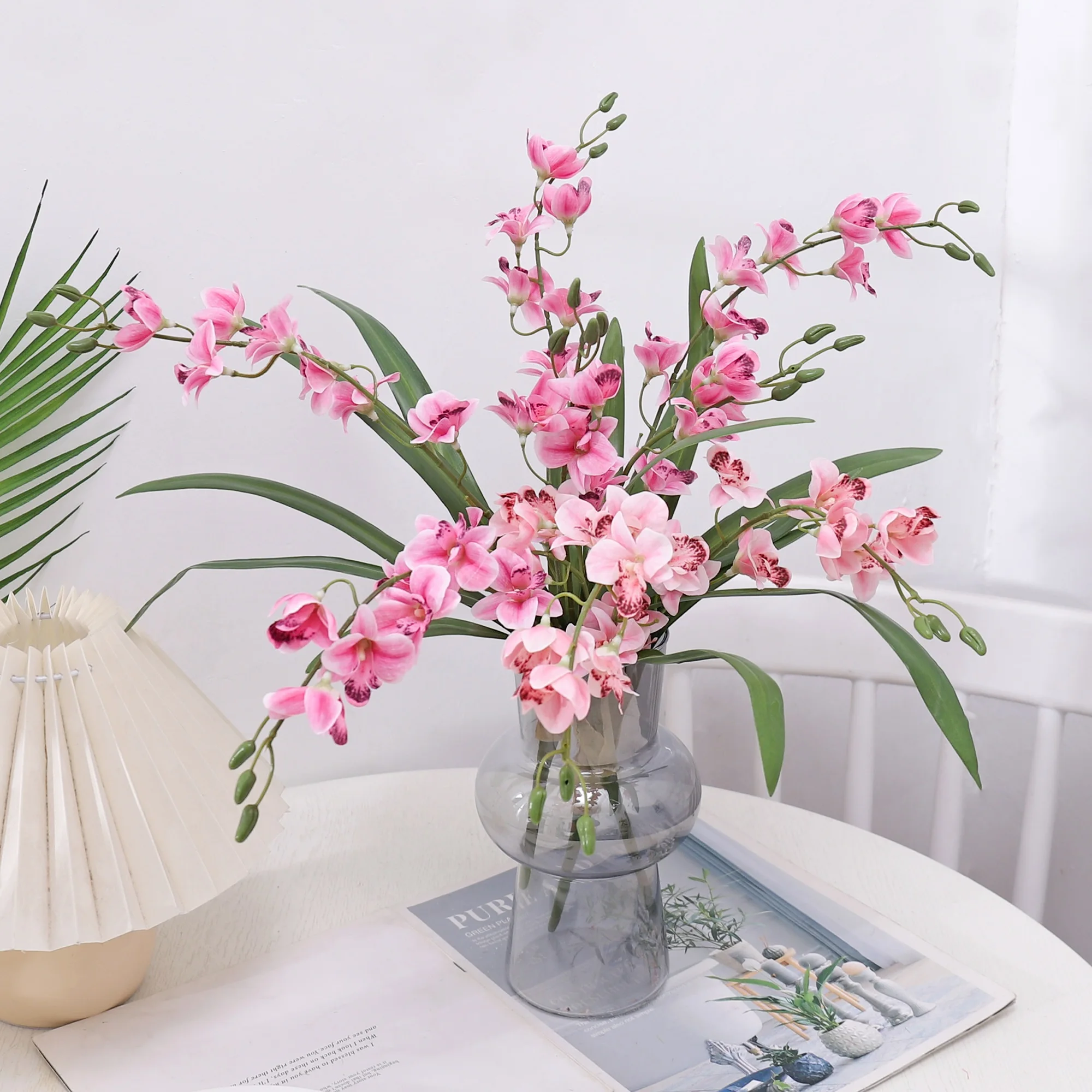 49cm High Quality Orchid Artificial Flowers Real Touch Leaf Branch Arrangement For Wedding Home Room Valentine's Day Decoration