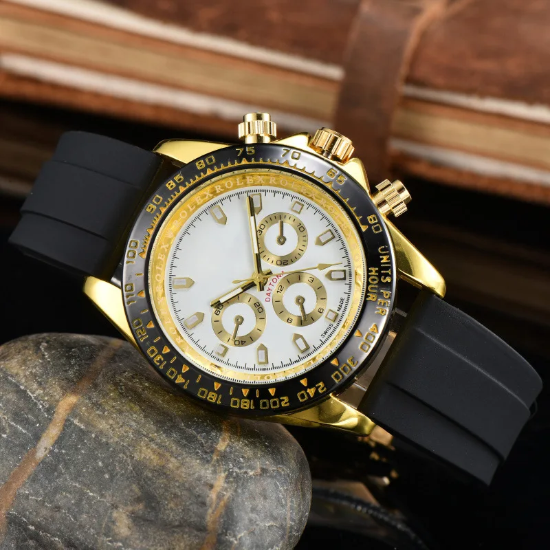 2025 Reloj deportivo de lujo para hombre, correa de goma, calendario, pantalla resistente al agua, movimiento de cuarzo de 100M, estilo informal de negocios