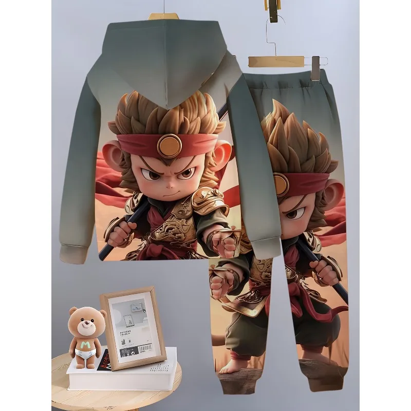 2025 3D Digital Cartoon Giant Panda Printed Fashion Set Casual Polyester Hoodie and Pants Geometric Pattern Youth Sports Style