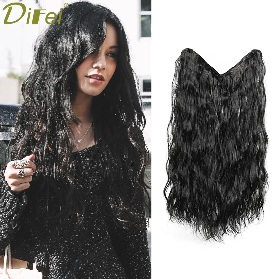 

DIFEI Synthetic Wig One-piece Long Hair Receiving Piece Female Wavy Long Hair U-shaped Fluffy Additional Hair Receiving Piece