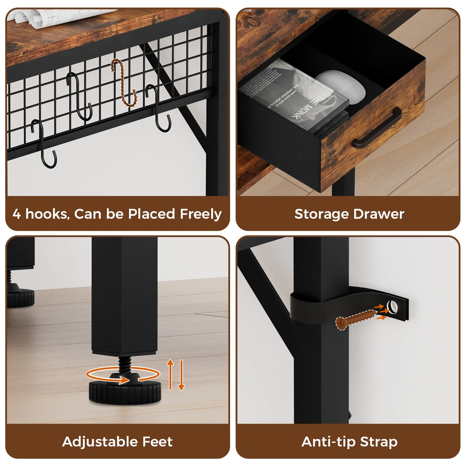 مكتب قائم صناعي على شكل حرف L - محطة عمل قابلة للتعديل مقاس 120 سم مع مساحة تخزين ورفوف للمكتب المنزلي #5