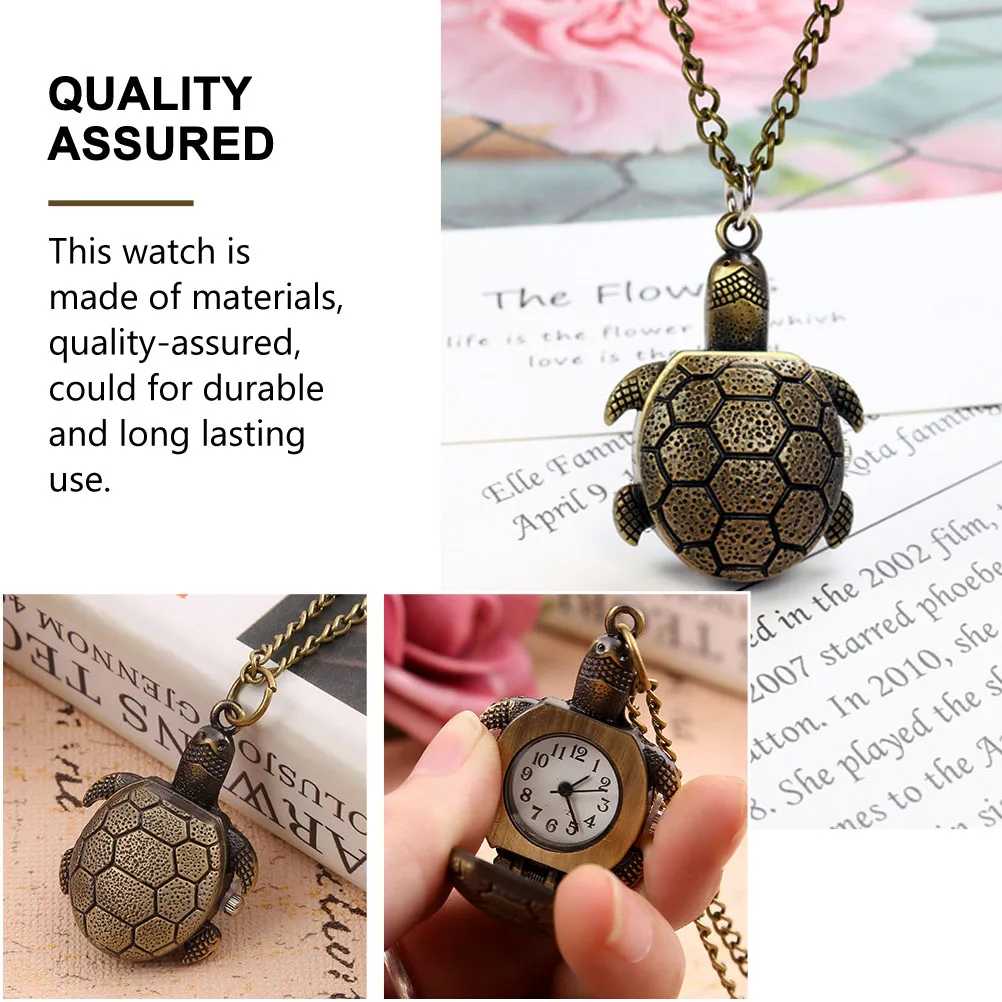 

Quartz Pocket Watch Turtle Pattern Vintage Coffee Pendant Fashion Timepiece