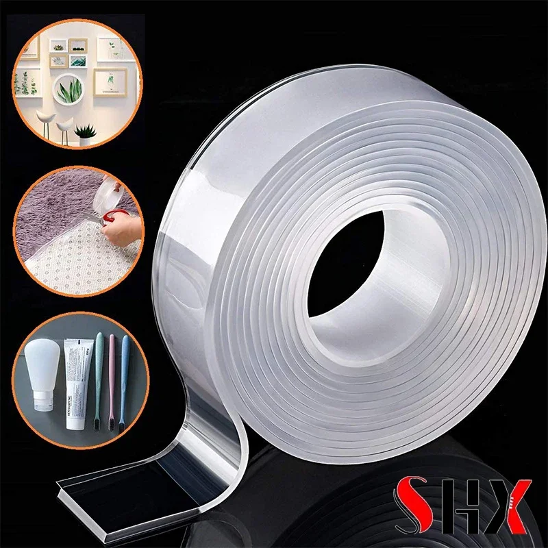 

Nano tape Loop Grip Universal 1/2/3/5m Tie NoTrace Washable Multifunctional Tapes Transparent Reusable Nanogel Nano Acrylic