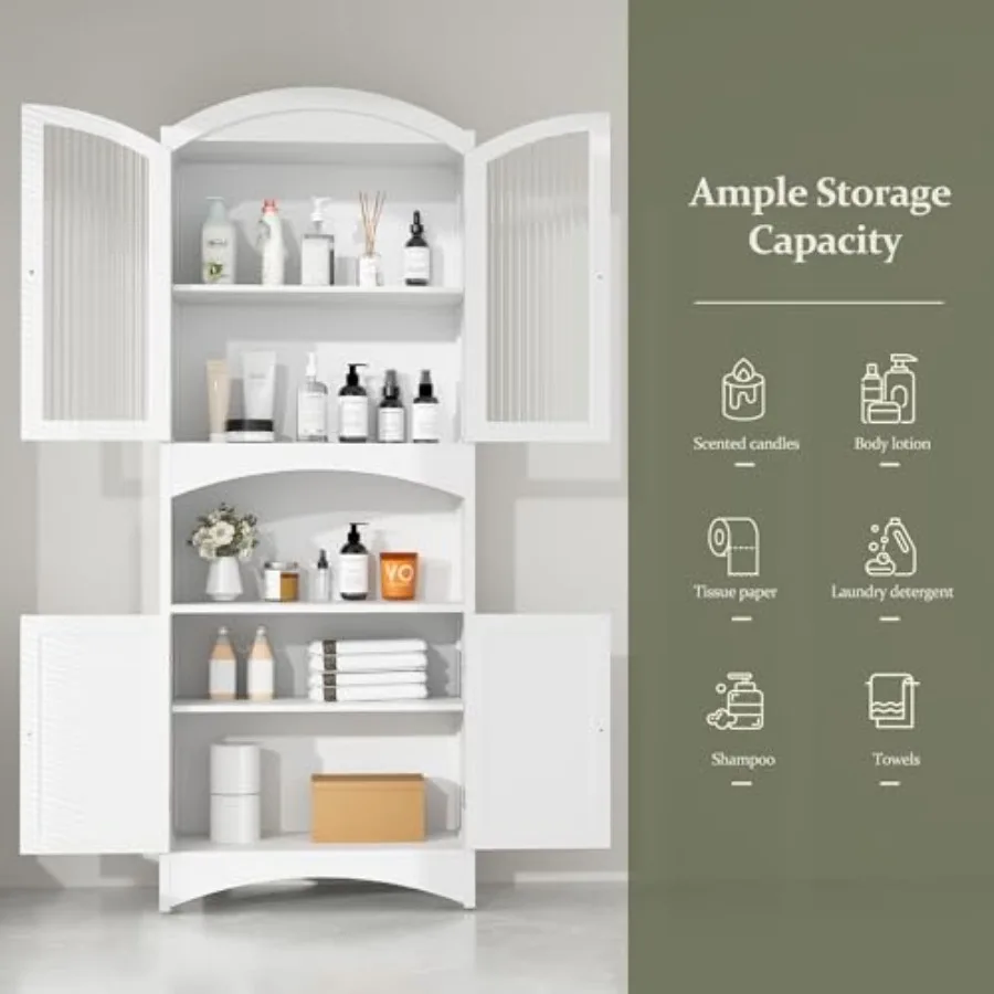 خزانة تخزين 64 خزانة مخزن طويلة مع أبواب زجاجية مخددة وأرفف قابلة للتعديل خزانة تخزين حمام مضادة للرشاب كابي