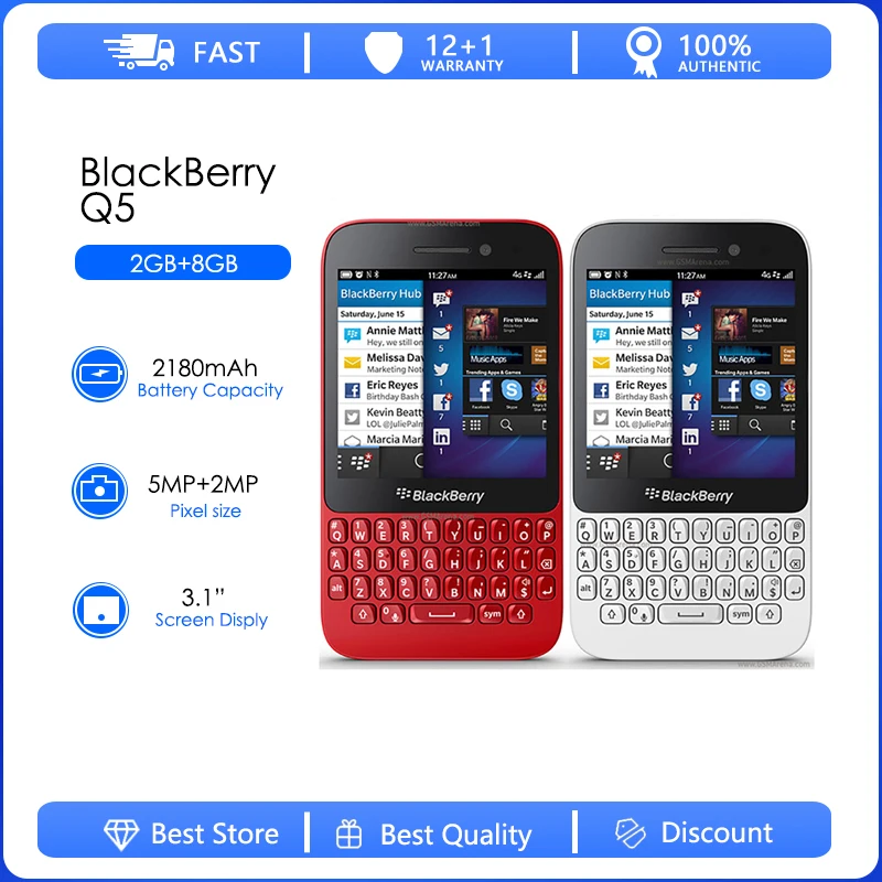 Blackberry Q5 3G 4G Mobiele Telefoon 5.0mp Dual-Core 2Gb Ram 8Gb Rom Ontgrendeld Gsm Gratis Verzending