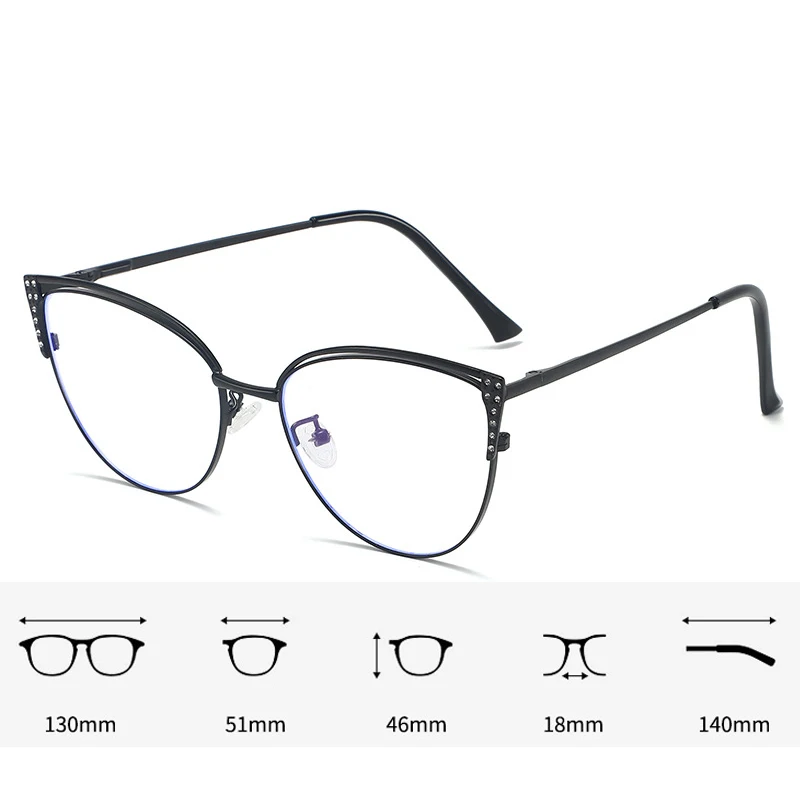 2025 Fashionable Metal Eyeglass Frame for Women Exquisite Diamond Studded Anti Blue Light Glasses Cat Eye Computer Goggle Shades