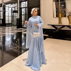 SSYTENS Sky Blue Prom Dresses Customized Mermaid Party Dress Women Elegant Long Sleeves Dubai Formal Ceremony Evening Gowns