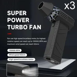 X3 Violent Blower Fan 3nd Turbo Blower Fan Jetfan Strong Fans Handheld 130000 RPM Wind Speed 52m/s With LED Lighting Dust Tools