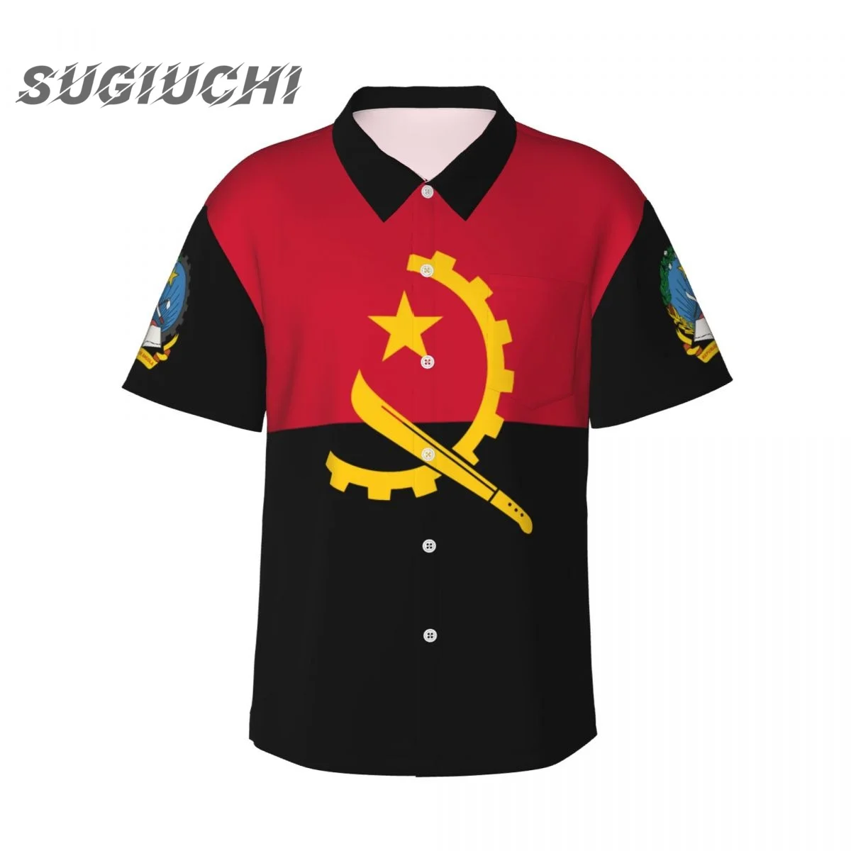 

Flag Of Angola 3D Hawaiian Shirts for Men Short Sleeve Beach Shirt Floral Summer Casual Button Down Clothes