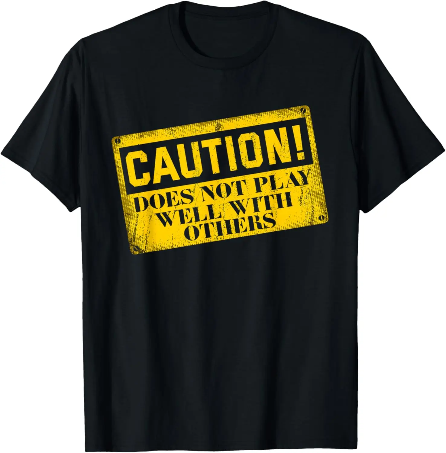 Warning Does Not Play Well With Others Caution Sign T-Shirt 100% Cotton Trendy Y2K Short-Sleeve Tee – Soft, Quick-Drying, &