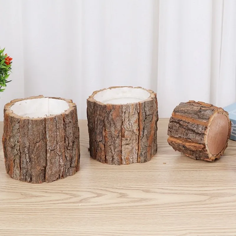 

New Christmas Bark Flowerpot DIY Flower Arrangement Bucket Desktop Storage Pen Holder Wooden Stump Decorative Flower Vase