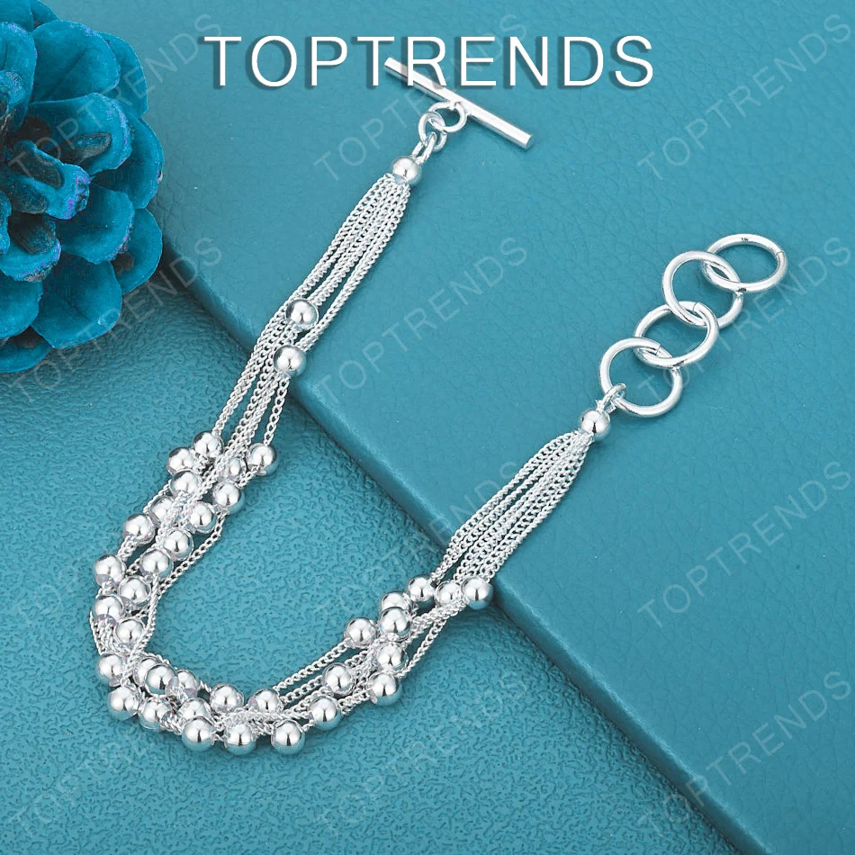 

Fine 925 Sterling Silver Smooth Multi-Bead Bracelet For Women Party Engagement Wedding Gift Fashion Grace Jewelry Accessories