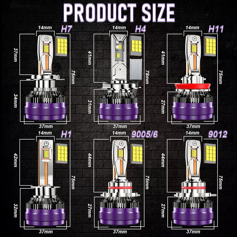 K5C H7 H3 LED 30000LM 300W H4 H11 Car Headlights H8 H1 HB3 9005 HB4 9006 9012 HIR2 H9 18PCS 9054 CSP Turbo Fan Canbus Decoder