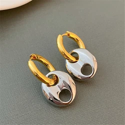 Pig nose oval ear buckle Korean fashion temperament pendant female earrings metal ear accessories attending cocktails