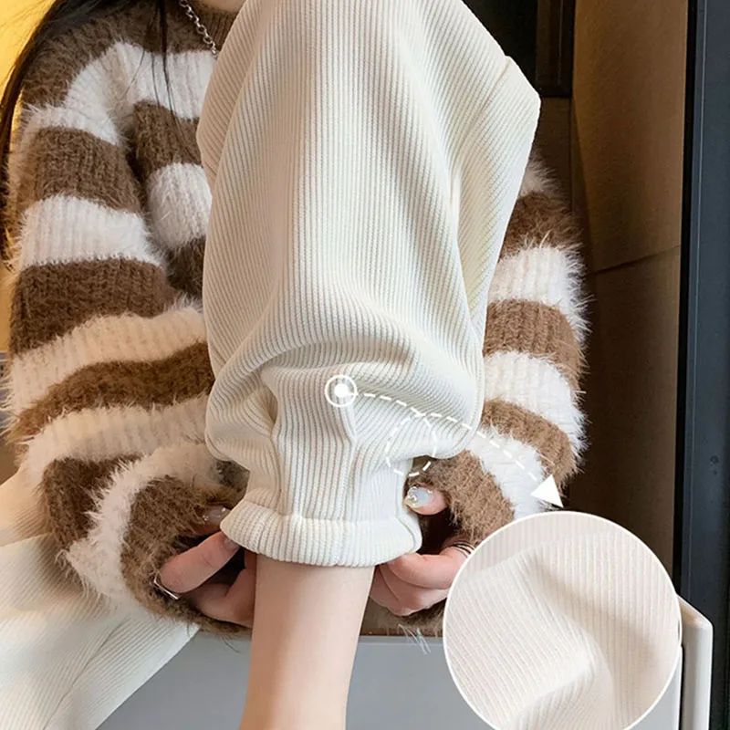 春秋の新作暖かいハーレムパンツ女性用多用途カジュアルルーズコーデュロイパンツレディースゴムウエストパンツ