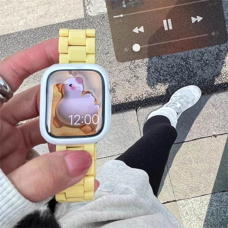 กล่องสีลูกกวาดน่ารัก + สายสำหรับนาฬิกา Apple อัลตร้า49มม. 7 8 41มม. 45มม. 38 40มม. 42มม. 44มม. สายรัดสร้อยข้อมือผู้หญิงสำหรับ iWatch 6 SE 5 4 3