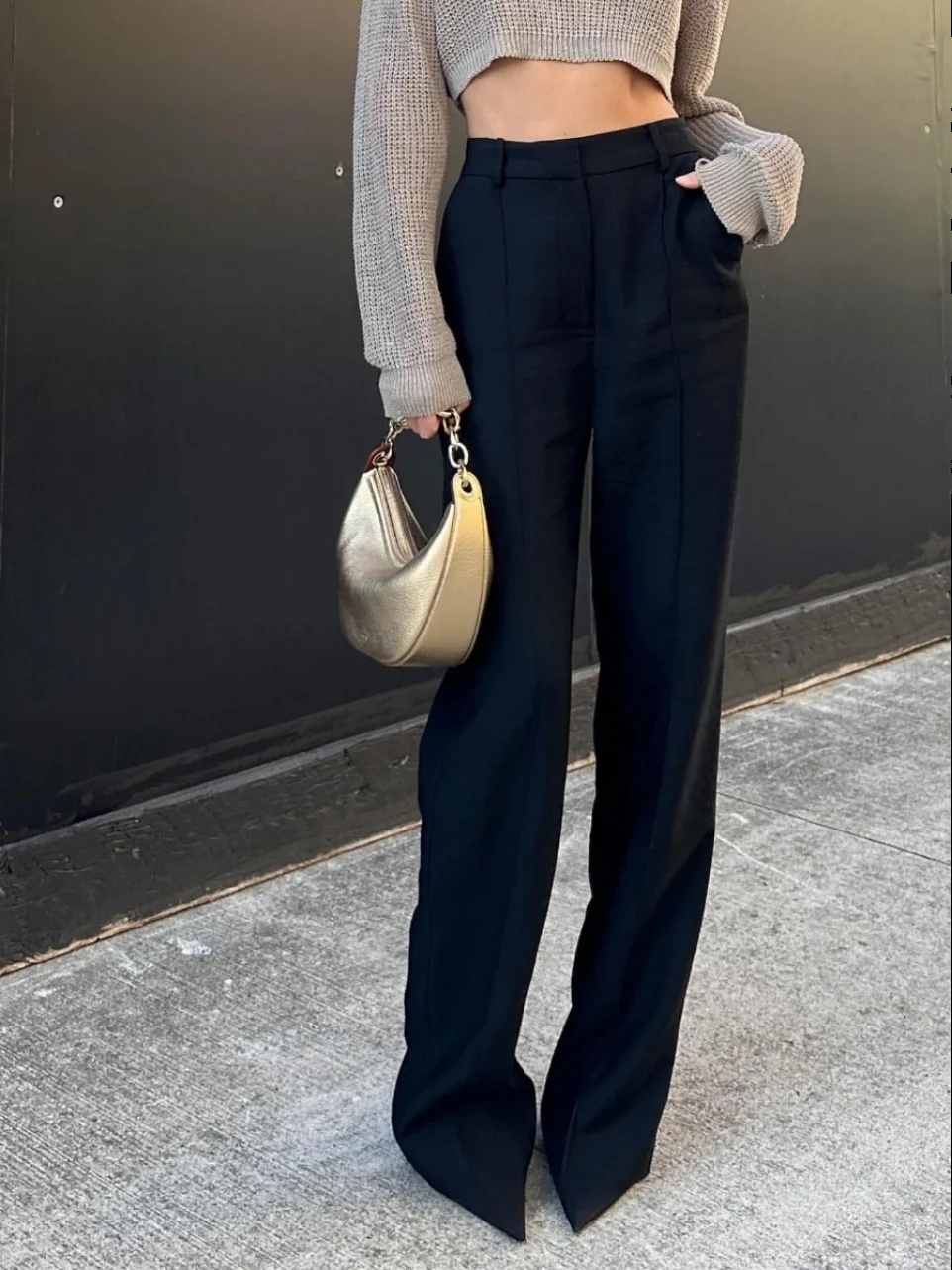 

New 26 Pepamack Slim Fit Straight Leg Casual Pants High Waist Visual Slimming mid Seam Line Design Commute Style Cotton Blend