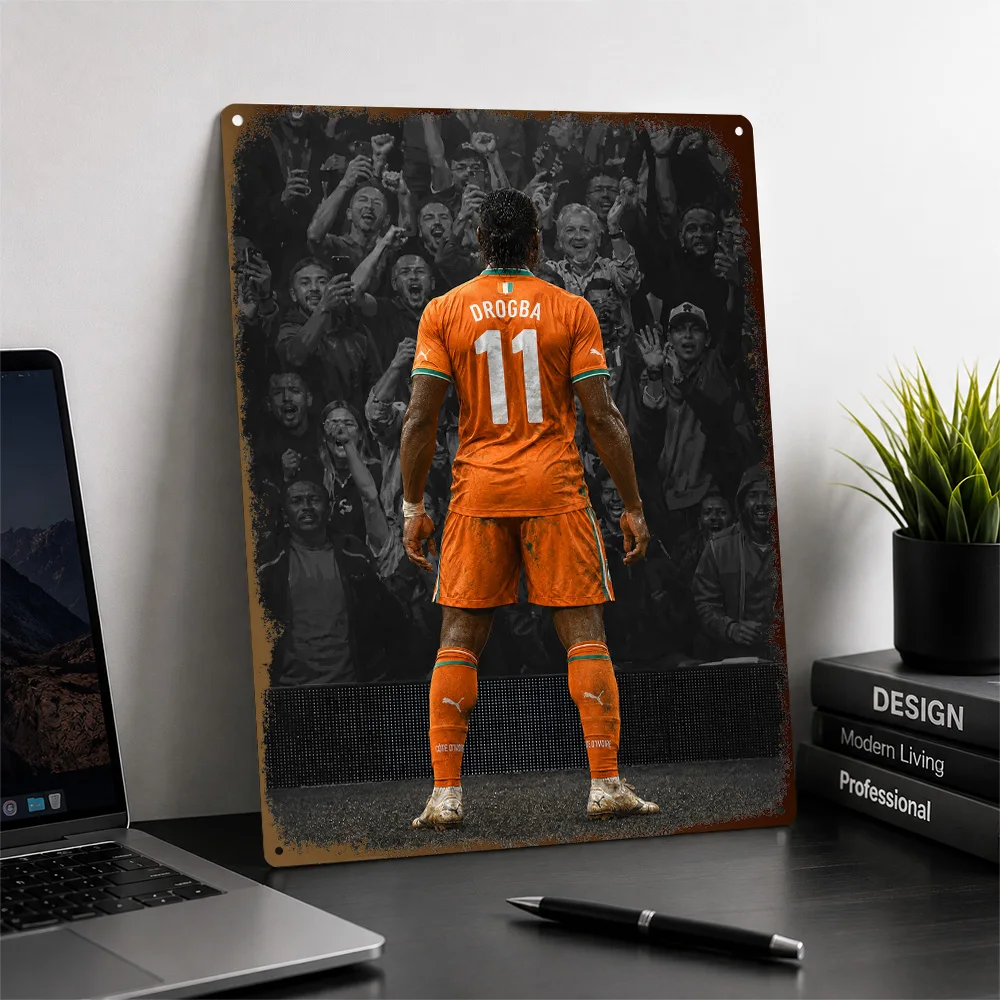 Didier Drogba Football Textured Poster Personalized Aluminum Metal Sign Matchday Hero Style Wall Art Made For Loyal Supporters