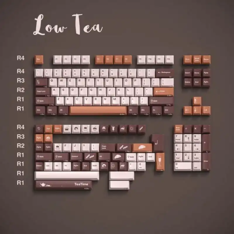 Low Tea Cherry Profile Keycaps, 155 teclas, Dye-Sublimação PBT para teclado mecânico