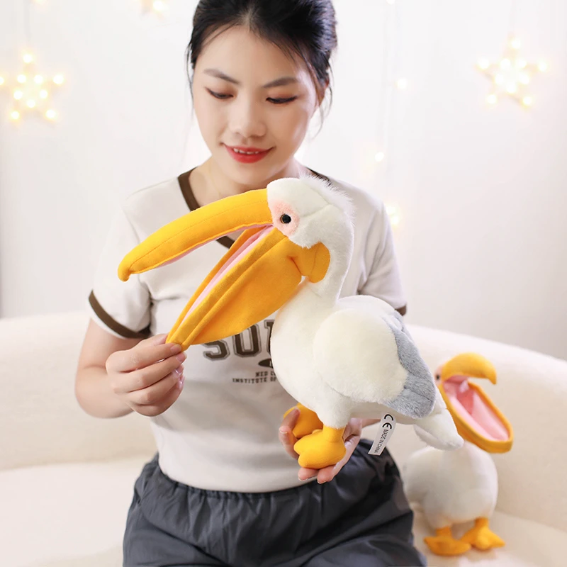 Pelican de dessin animé chaud jouets en peluche réaliste blanc pelvien peluche oiseau animaux poupées douces promotionnel pas cher cadeaux d'anniversaire de noël