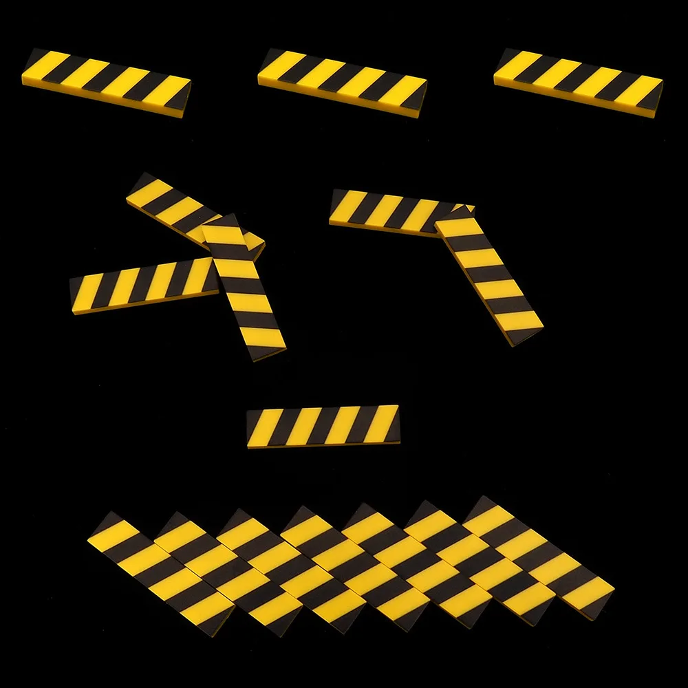 MOC 10PCS Printed 2431 Black And Yellow Pattern Building Blocks Warning Reminder Assemble Compatible Accessories Children Toys
