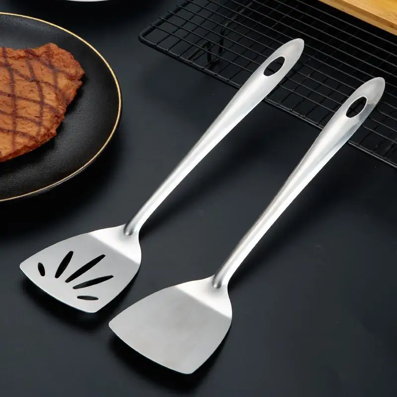 Utensilios de cocina de acero inoxidable, pala para fugas, espátula para cocinar, pala para carne, espátula para freír, espátula Wok, utensilios de cocina de hierro