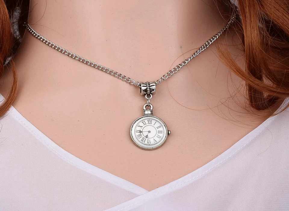 Enamel Watch Necklace Pendant Charms Choker Collar Statement Vintage Silver For Women Fashion Jewelry Accessories Gifts DIY A408