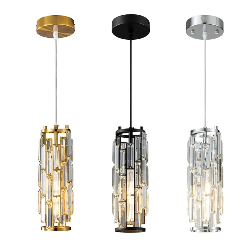 

Industrial Wind Crystal Pendant Light American Kitchen Dining Room Room Lamp Black/Gold/Chrome Color Three-head Chandelier