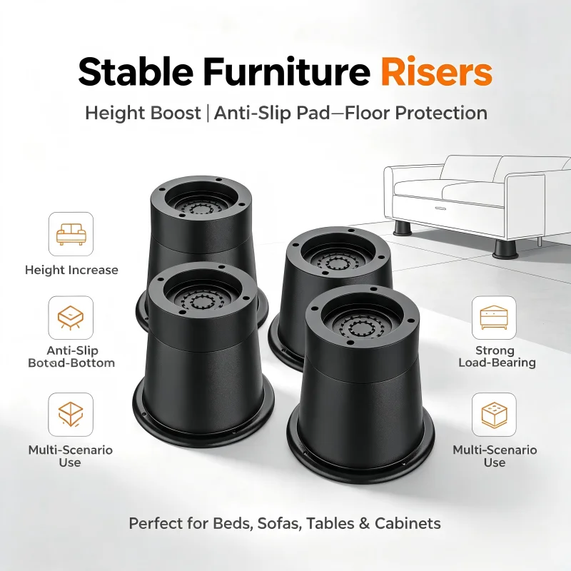 Mini Furniture Height Riser Pads Set - Rubber Bottom with Spike Top for Washing Machine, Bed Legs and Furniture Lift Stability