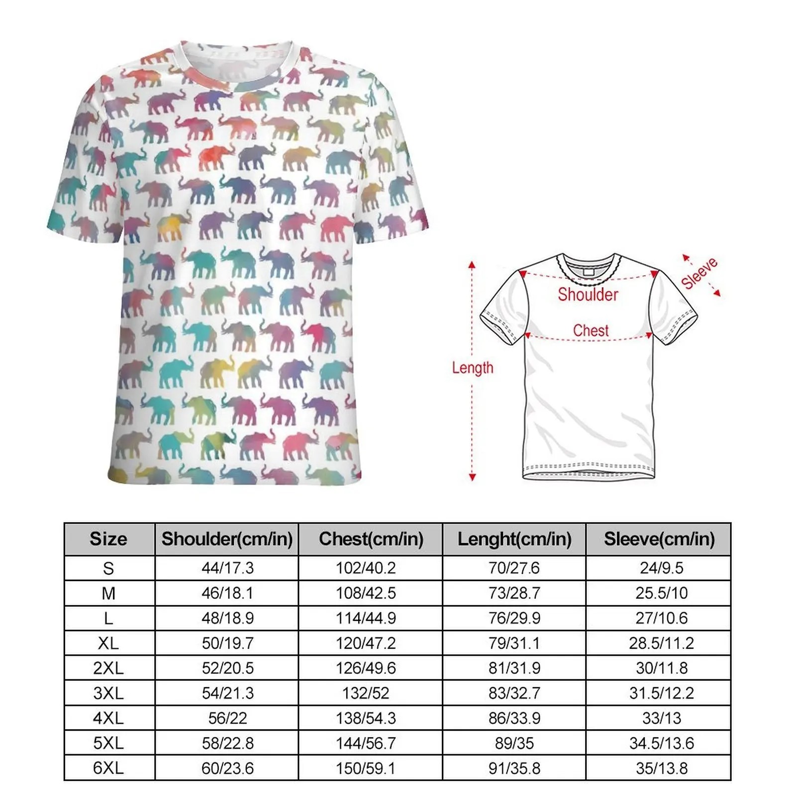 Colorful Elephant T Shirt For Men Elephants on Parade O Neck T Shirts Original Retro Tops Short Sleeve Big Size Tee Shirt
