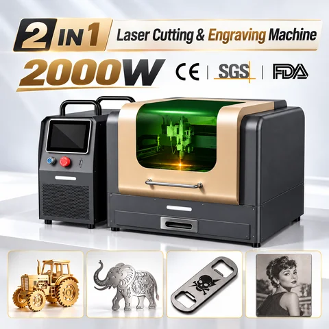 JPT 2000W Fiber Laser Metal Cutting Machine 2 in 1 Desktop Laser Cutter & Engraver for Stainless Steel Carbon Steel Aluminum 1500W 1200W