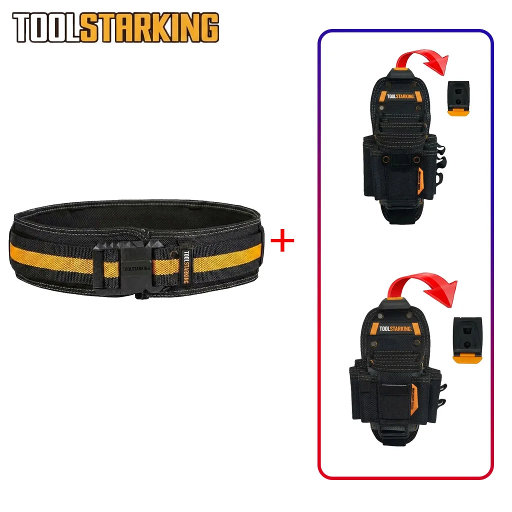 TOOLSTARKING Multi Pocket Quick Release Tool Belt Set Detachable Utility Pouches Adjustable Waist Work Belt for Construction