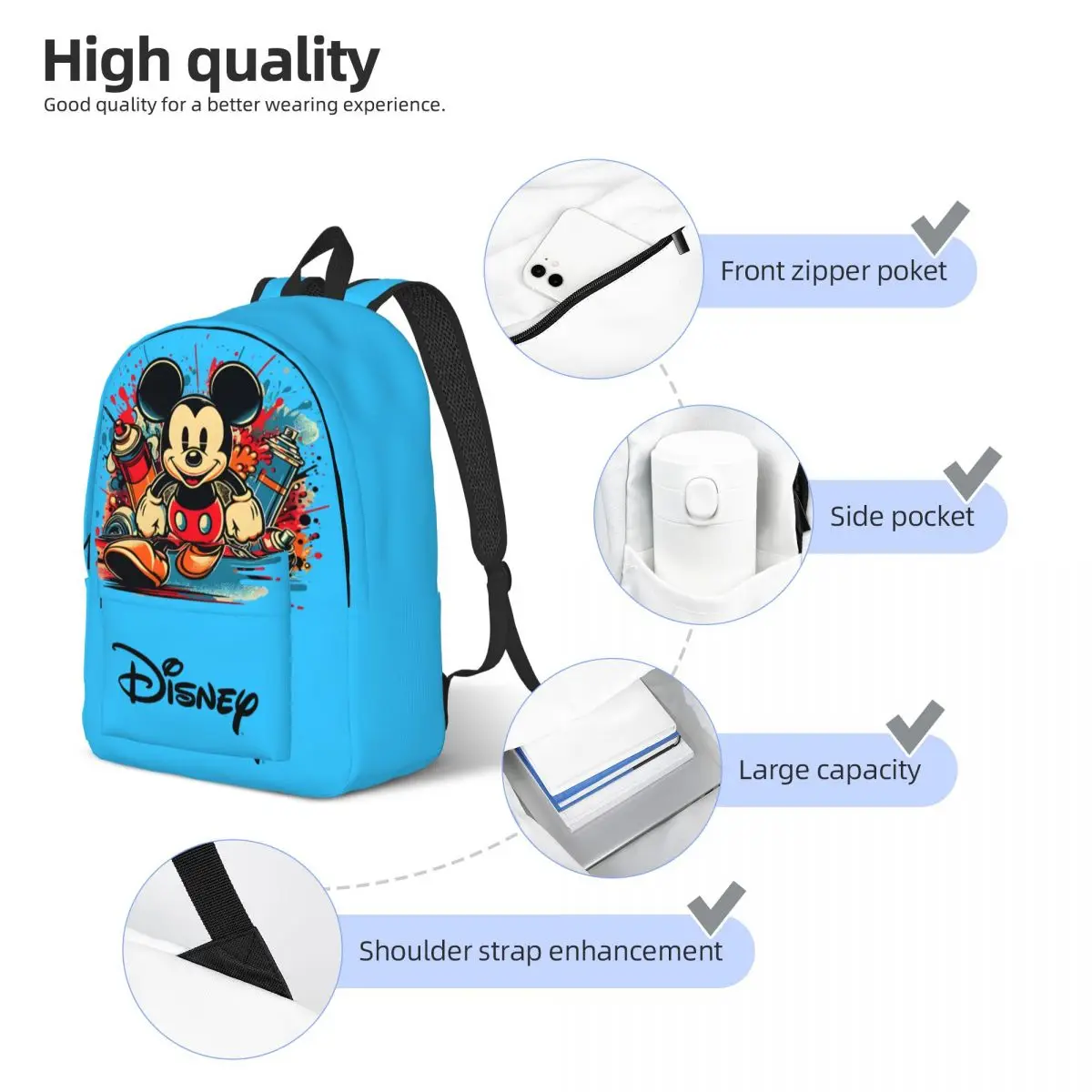 Zaino Cool Multi scomparto Disney personaggio dei cartoni animati Mickey Boys regalo di compleanno zaino con cinturino regolabile escursionismo