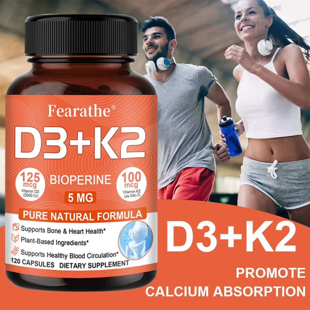 Vitamin D3 K2 Complex - Easy To Swallow - Vitamin D (D3) 5000 IU (125 Mcg) & K2(MK-7) 100 Mcg | Non-GMO | Gluten-Free