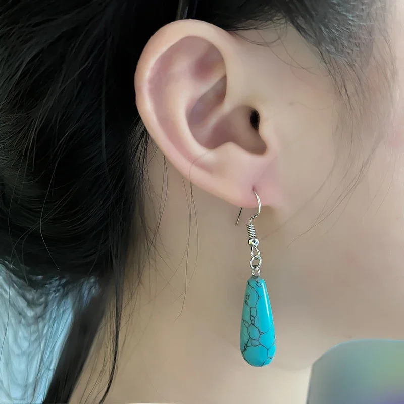 Natural Stone Dangle Earrings For Women Drop Pendant Apatite Speckled Stone Stainless Steel Earrings Wedding Jewelry Wholesale