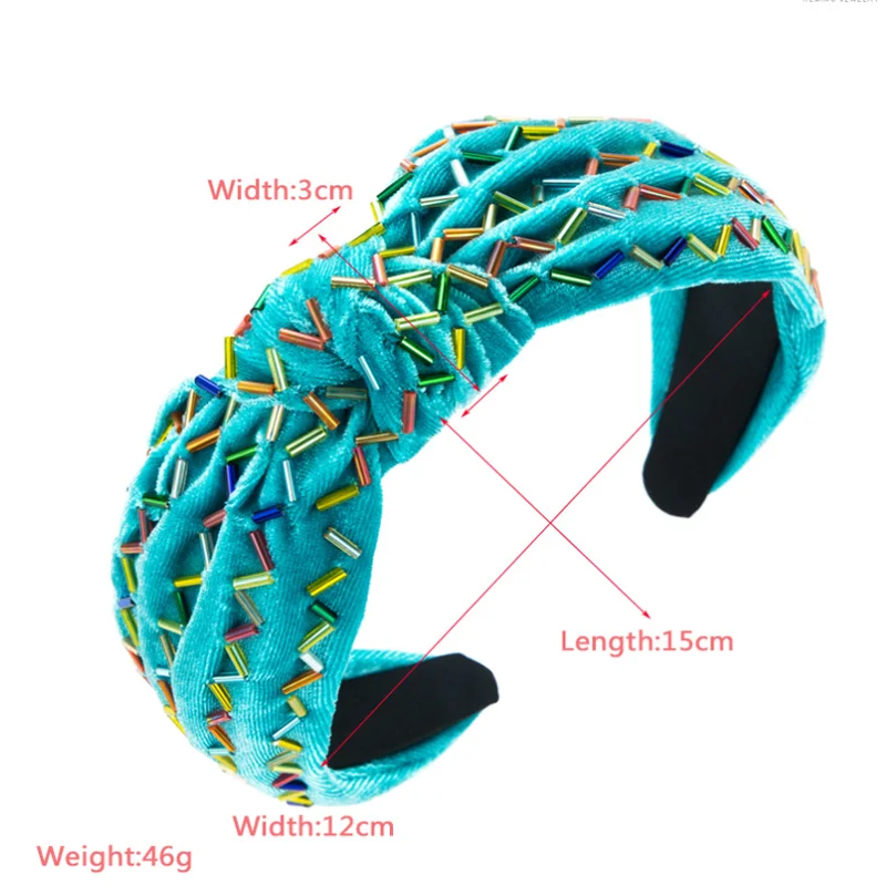 Handmade Velvet Headband Color Beads Wide Hair Hoop Wash Face Press Hair Hairbands Women Hair Accessories Headwear