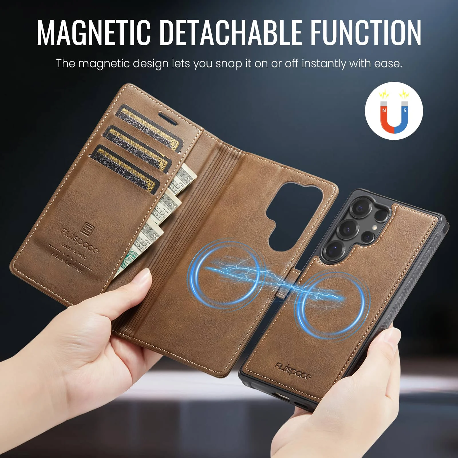 Etui Portfel z Odpinaną Klapką 2w1 do Samsung Galaxy S26 S25 S24 Ultra, z Uchwytem na Karty, Blokadą RFID, Funkcją Stojaka i Ochroną Przed Wstrząsami — zdjęcie produktu 3