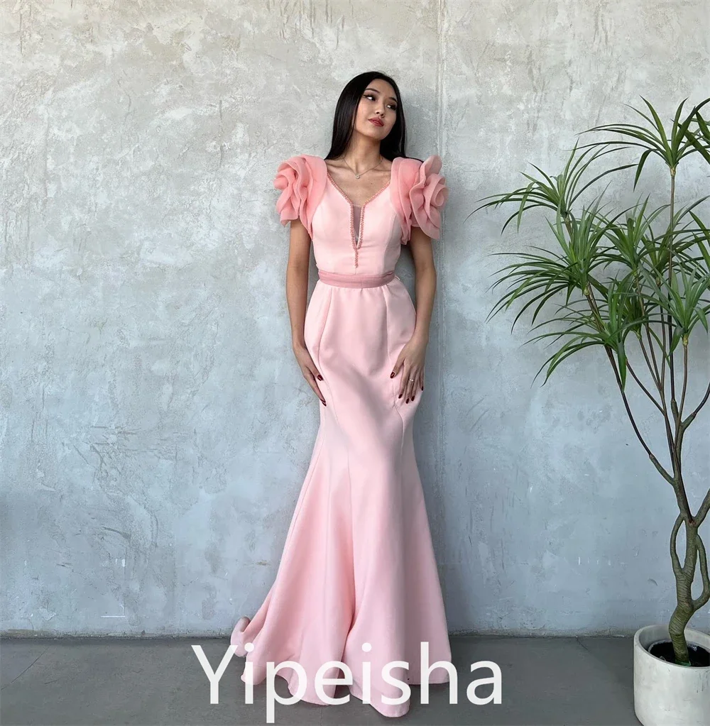 Yipeisha Prom Dress Exquisite Fashion  V-neck Mermaid Evening  Flower Contoured Satin Custom