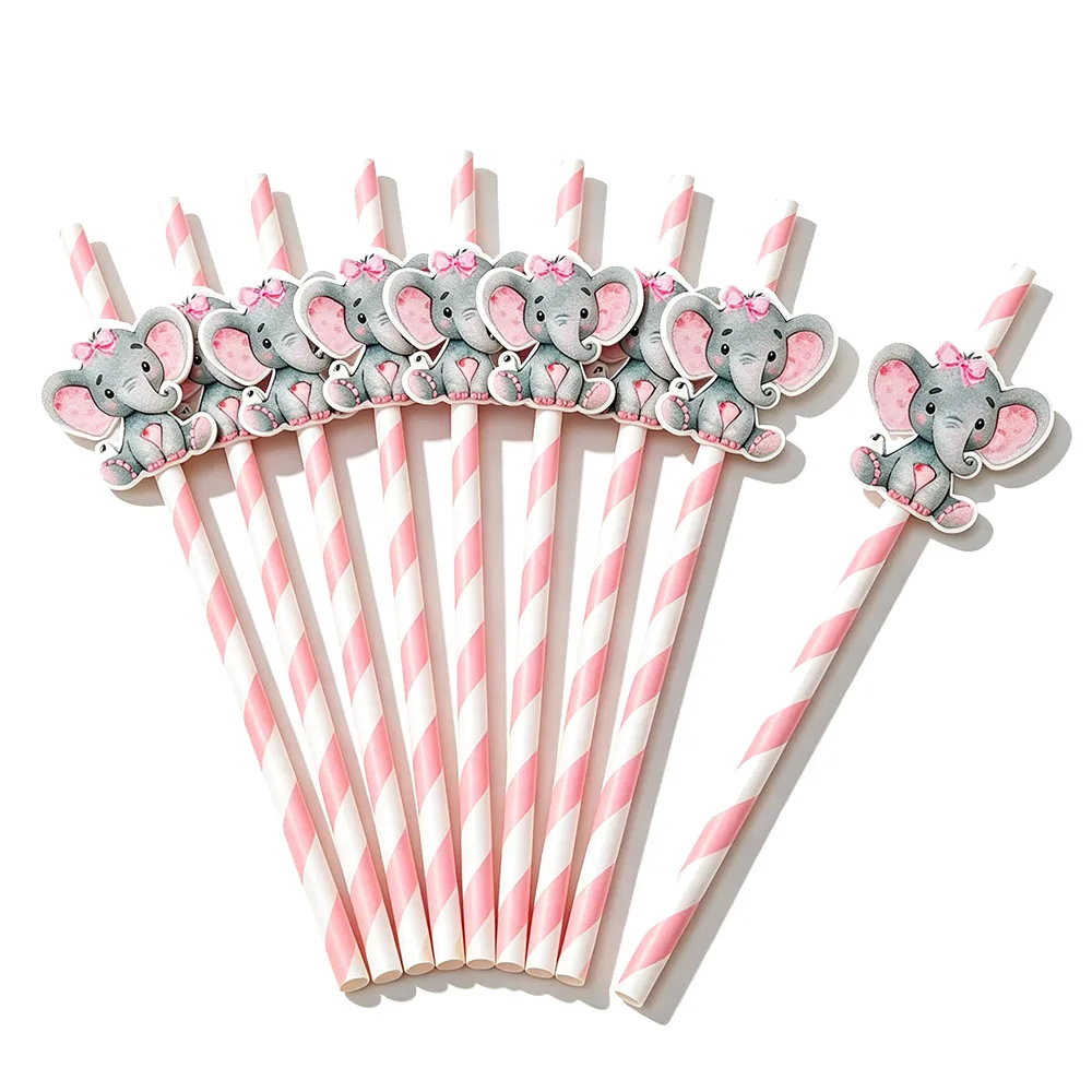 10/20/30/50/100 Stück rosa blaue niedliche Elefanten-Strohhalme für Geschlecht offenbaren Babyparty Kinder Jungen Mädchen Geburtstag Party Dekor Zubehör – Detail 3